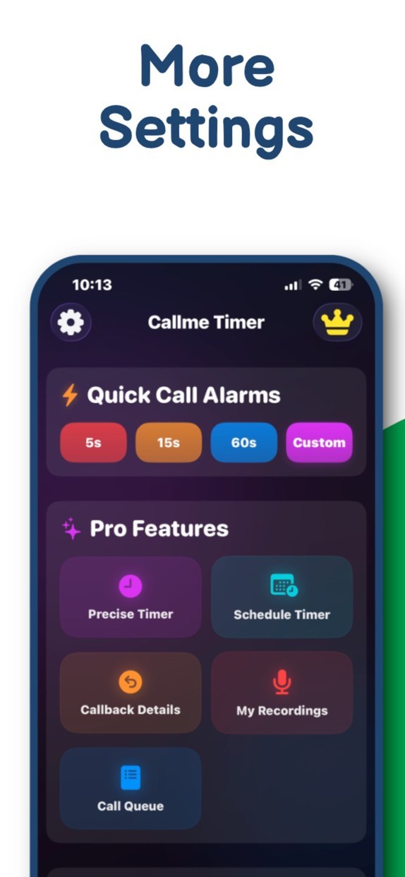 Official Callme Timer screenshot showing Quick Call Alarms and the five Pro tools.