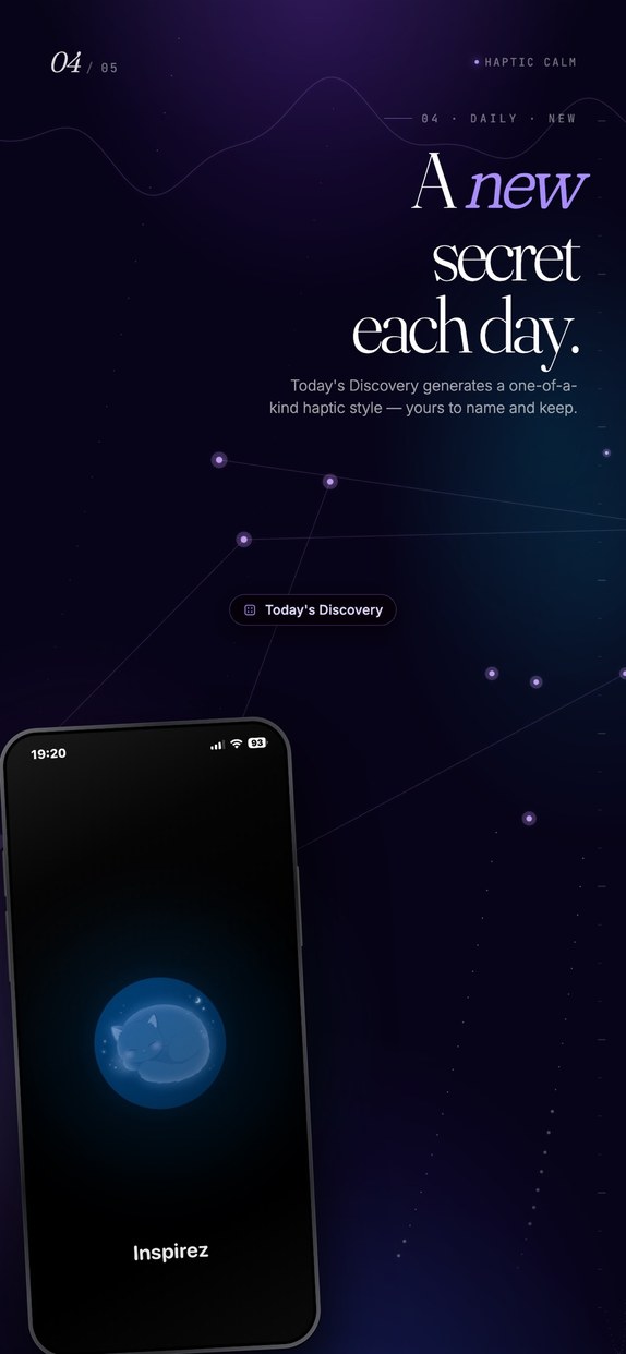 Haptic Calm App Store screenshot introducing a new daily Mystery style